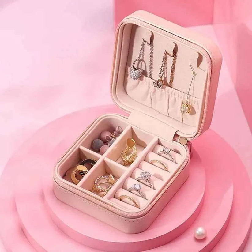 Jewellery Organiser PU Leather Zipper Portable Storage Box Case with Dividers Container for Rings, Earrings, Necklace Home Organizer