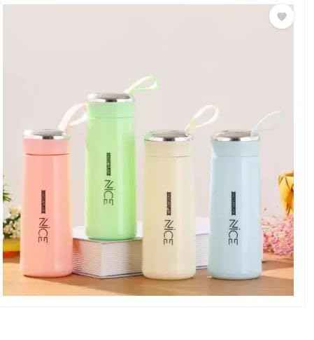 NICE Water bottle 400ml leak proof, glass water bottle with daily water intake for gym and children(1 pc /Mix Color)