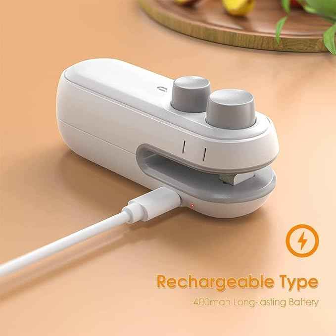 Mini seal Machine, 2 in 1 USB Rechargeable Magnetic Heat Sealing & Cutting, Portable Handheld Vacuum Sealer for Food, Snacks, Chips, Fresh Storage, Plastic Bags sealer Machine