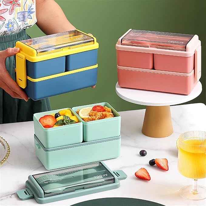 Plastic 3 Layer Leak Proof 3 Compartment Lunch Box for Office (1 Pc)