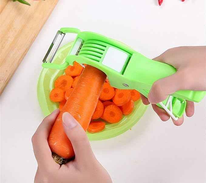 2 in 1 Vegetable and Fruit Multi Cutter, Peeler, Slicer Easy Slicing Sharp Stainless Steel 5 Blade Multifunctional Kitchen Tool
