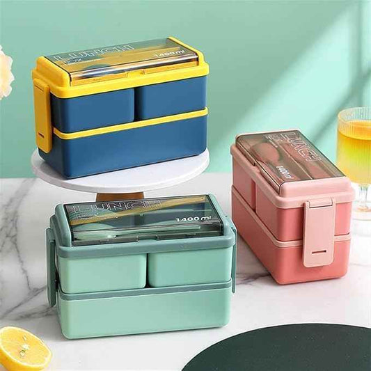 Plastic 3 Layer Leak Proof 3 Compartment Lunch Box for Office (1 Pc)