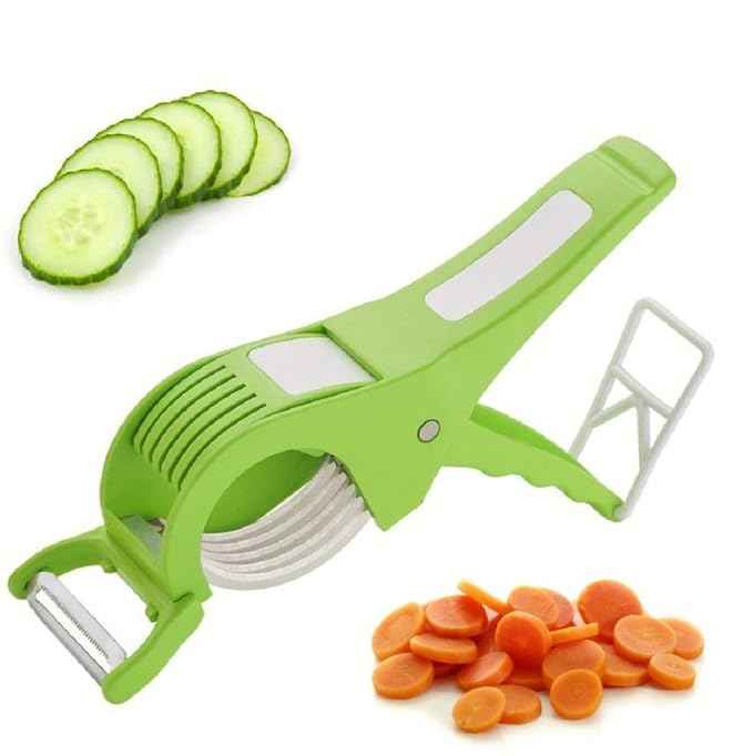 2 in 1 Vegetable and Fruit Multi Cutter, Peeler, Slicer Easy Slicing Sharp Stainless Steel 5 Blade Multifunctional Kitchen Tool