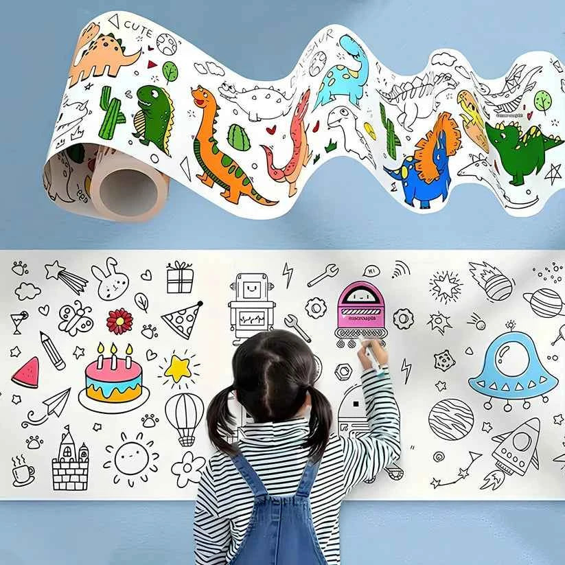 Drawing Paper Roll for Kids, 30 x 300 Cm Large Coloring Poster for Toddlers, Art Paper, Kids Coloring Drawing Paper Roll Best Birthday Gift Kids (Wall Not Sticking)【 Mix-Design 】