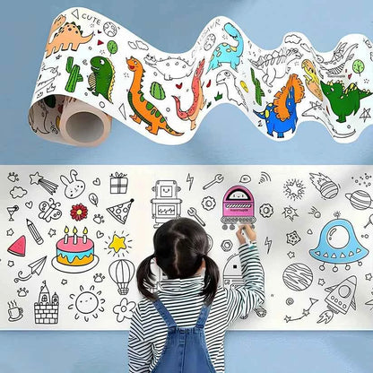 Drawing Paper Roll for Kids, 30 x 300 Cm Large Coloring Poster for Toddlers, Art Paper, Kids Coloring Drawing Paper Roll Best Birthday Gift Kids (Wall Not Sticking)【 Mix-Design 】