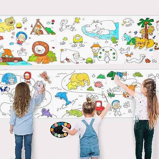 Drawing Paper Roll for Kids, 30 x 300 Cm Large Coloring Poster for Toddlers, Art Paper, Kids Coloring Drawing Paper Roll Best Birthday Gift Kids (Wall Not Sticking)【 Mix-Design 】