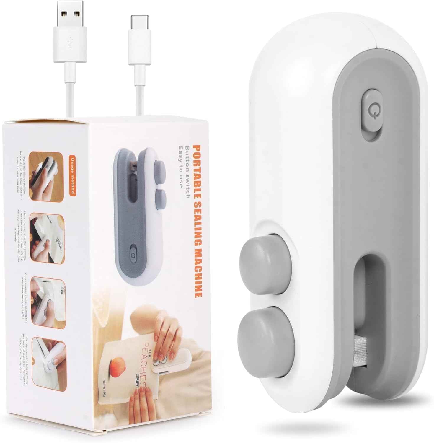Mini seal Machine, 2 in 1 USB Rechargeable Magnetic Heat Sealing & Cutting, Portable Handheld Vacuum Sealer for Food, Snacks, Chips, Fresh Storage, Plastic Bags sealer Machine