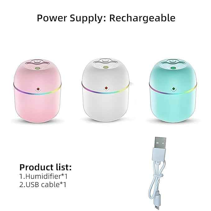 USB Mini Air Humidifier – Silent Cool Mist Diffuser for Home, Office & Travel, Portable & Compact Design with LED Light