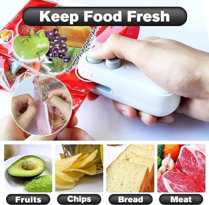 Mini seal Machine, 2 in 1 USB Rechargeable Magnetic Heat Sealing & Cutting, Portable Handheld Vacuum Sealer for Food, Snacks, Chips, Fresh Storage, Plastic Bags sealer Machine