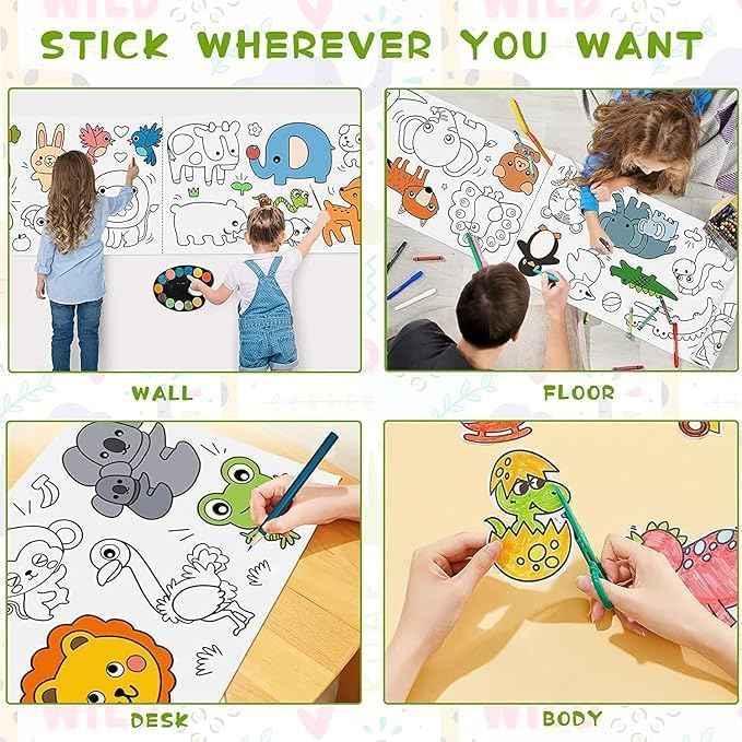 Drawing Paper Roll for Kids, 30 x 300 Cm Large Coloring Poster for Toddlers, Art Paper, Kids Coloring Drawing Paper Roll Best Birthday Gift Kids (Wall Not Sticking)【 Mix-Design 】