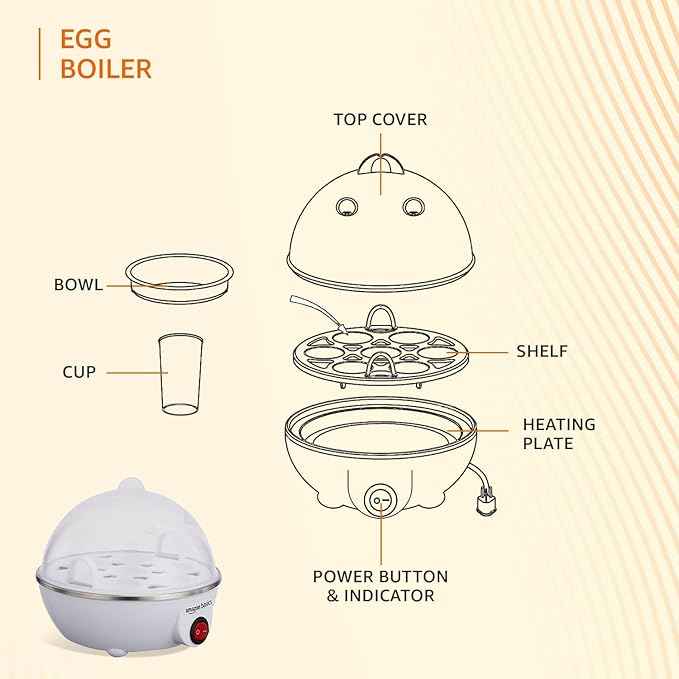 Egg Boiler Electric Automatic Off 7 Egg Poacher For Steaming, Cooking, Boiling And Frying, (350 Watts,Multicolor)