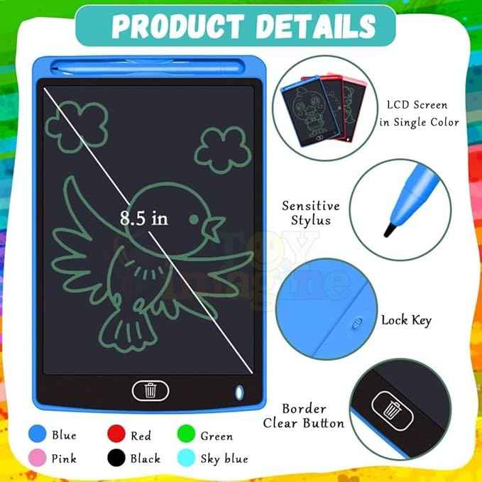 LCD Pad for Writing Tablet for Kids 8.5-Inch Digital Magic Slate Re-writable E- Notepad Lightweight Scribble Doodle Drawing Rough Pad Portable Best Birthday Gift for Kids Boys Girls