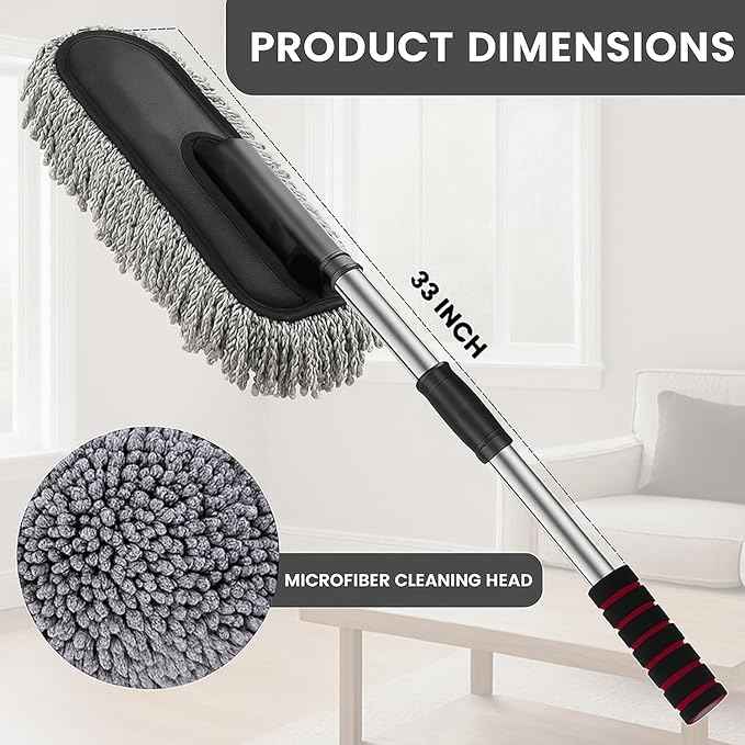 Car Dust Cleaner with Extendable Handle | Microfiber Cleaning Brush for Car, Truck, SUV | Lint-Free, Scratch-Free Auto Duster for Interior & Exterior – Washable & Reusable