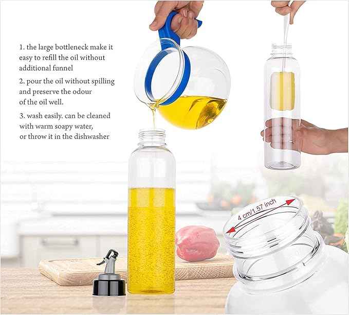 1L Oil Dispenser Bottle, BPA-Free Clear Plastic, Leak-Proof Drip-Free Spout & Lid, Precision Pouring for Cooking Oil, Vinegar & Dressings, Unbreakable Kitchen Container