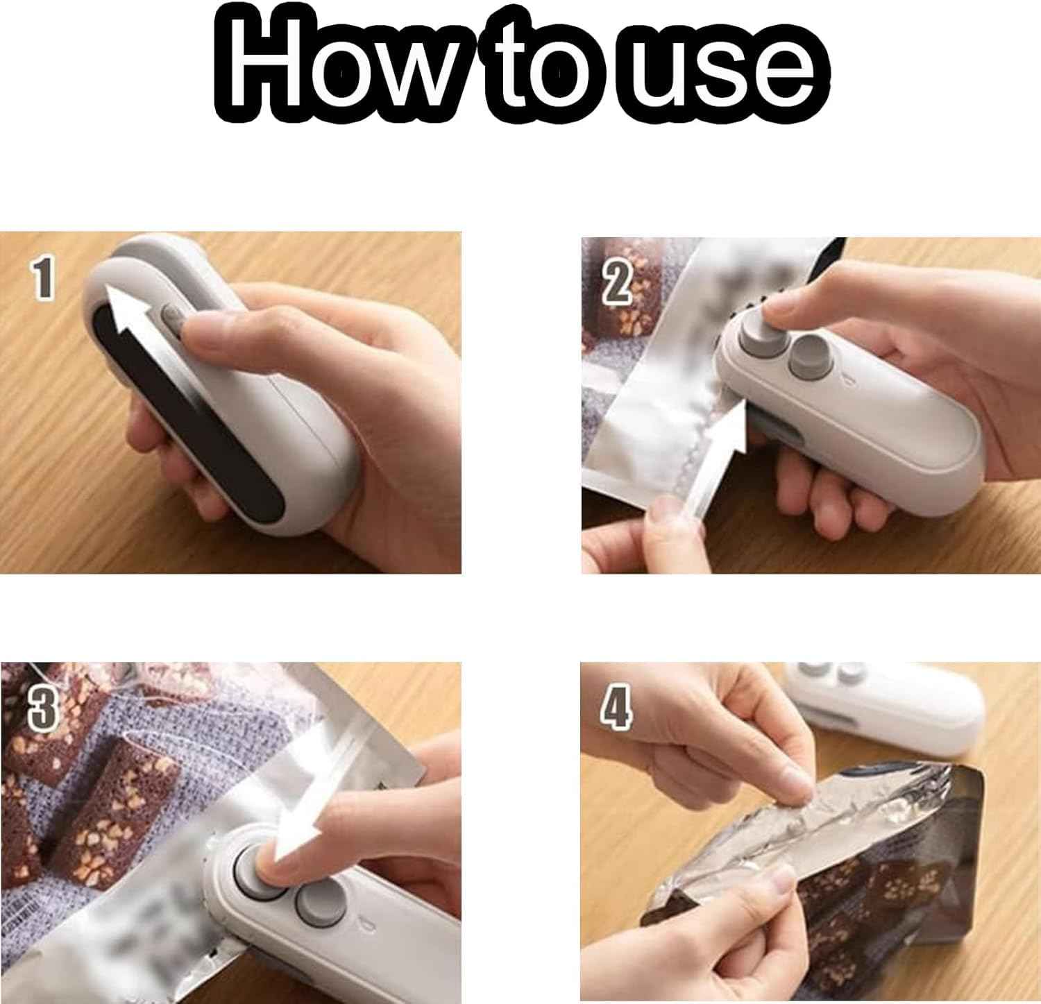 Mini seal Machine, 2 in 1 USB Rechargeable Magnetic Heat Sealing & Cutting, Portable Handheld Vacuum Sealer for Food, Snacks, Chips, Fresh Storage, Plastic Bags sealer Machine