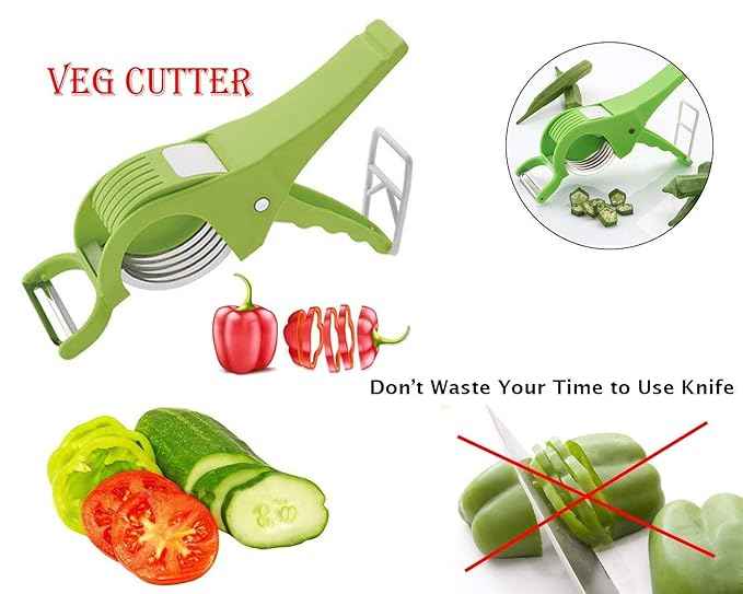 2 in 1 Vegetable and Fruit Multi Cutter, Peeler, Slicer Easy Slicing Sharp Stainless Steel 5 Blade Multifunctional Kitchen Tool