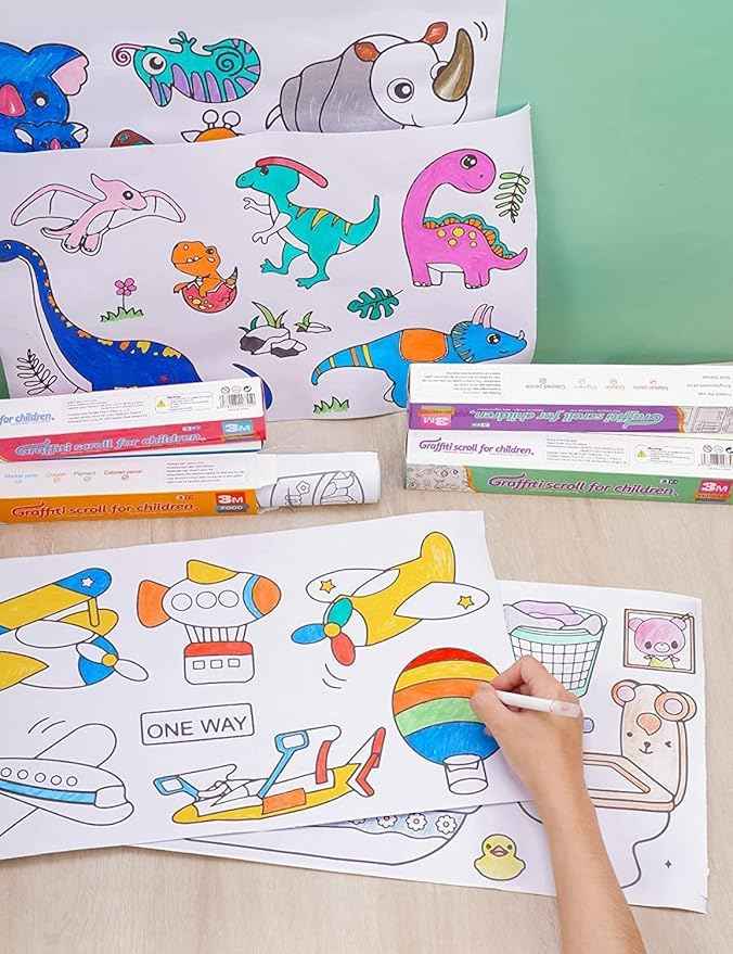Drawing Paper Roll for Kids, 30 x 300 Cm Large Coloring Poster for Toddlers, Art Paper, Kids Coloring Drawing Paper Roll Best Birthday Gift Kids (Wall Not Sticking)【 Mix-Design 】