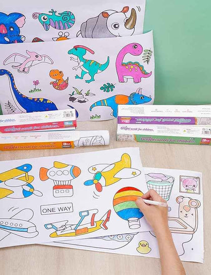 Drawing Paper Roll for Kids, 30 x 300 Cm Large Coloring Poster for Toddlers, Art Paper, Kids Coloring Drawing Paper Roll Best Birthday Gift Kids (Wall Not Sticking)【 Mix-Design 】