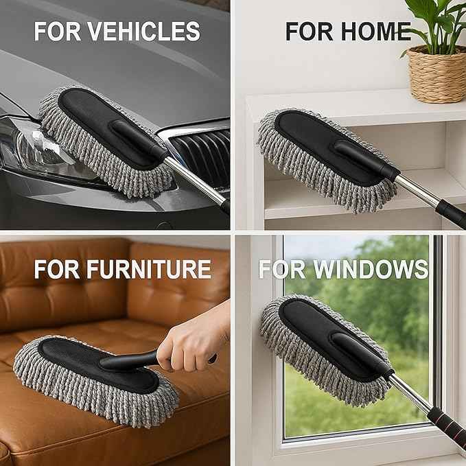 Car Dust Cleaner with Extendable Handle | Microfiber Cleaning Brush for Car, Truck, SUV | Lint-Free, Scratch-Free Auto Duster for Interior & Exterior – Washable & Reusable