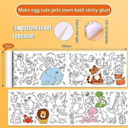 Drawing Paper Roll for Kids, 30 x 300 Cm Large Coloring Poster for Toddlers, Art Paper, Kids Coloring Drawing Paper Roll Best Birthday Gift Kids (Wall Not Sticking)【 Mix-Design 】