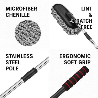 Car Dust Cleaner with Extendable Handle | Microfiber Cleaning Brush for Car, Truck, SUV | Lint-Free, Scratch-Free Auto Duster for Interior & Exterior – Washable & Reusable
