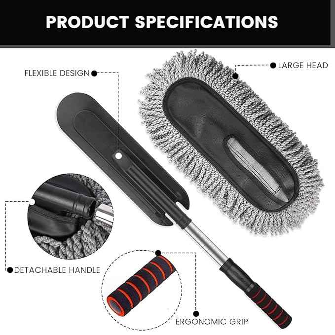 Car Dust Cleaner with Extendable Handle | Microfiber Cleaning Brush for Car, Truck, SUV | Lint-Free, Scratch-Free Auto Duster for Interior & Exterior – Washable & Reusable