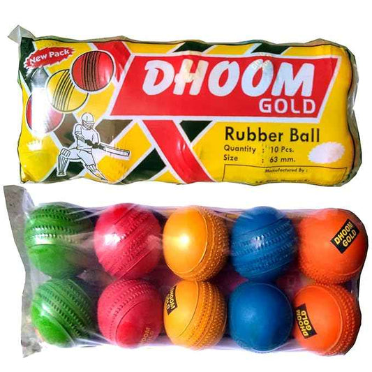 DHOOM GOLD Rubber Jumper Rubber Cricket Balls (Standard Size) -Pack Of 10