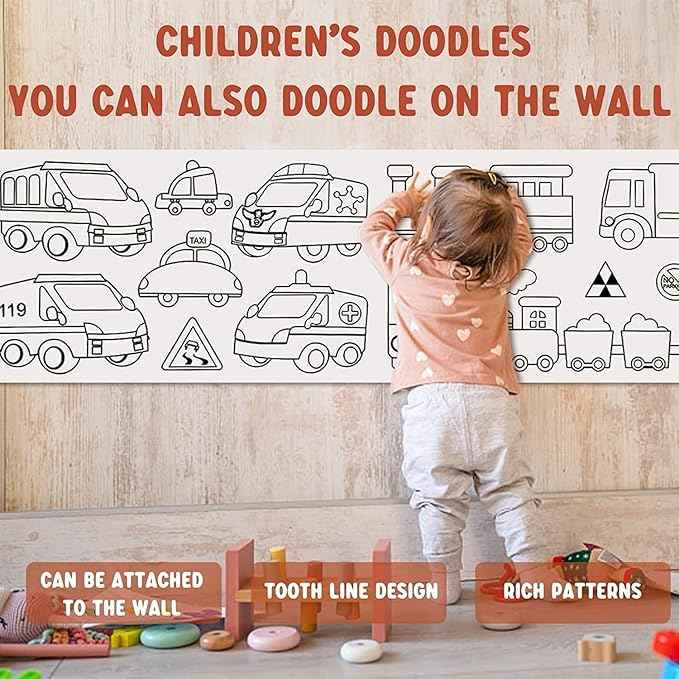 Drawing Paper Roll for Kids, 30 x 300 Cm Large Coloring Poster for Toddlers, Art Paper, Kids Coloring Drawing Paper Roll Best Birthday Gift Kids (Wall Not Sticking)【 Mix-Design 】