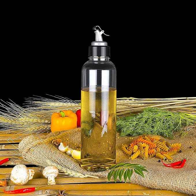 1L Oil Dispenser Bottle, BPA-Free Clear Plastic, Leak-Proof Drip-Free Spout & Lid, Precision Pouring for Cooking Oil, Vinegar & Dressings, Unbreakable Kitchen Container