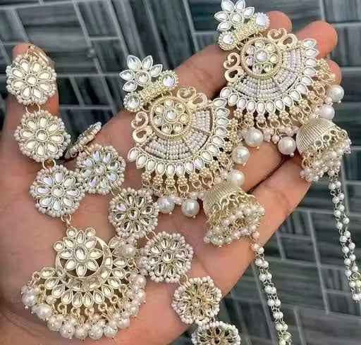 Kundan Pearl Choker Necklace Set with Heavy Earrings | Bridal Wedding Jewelry